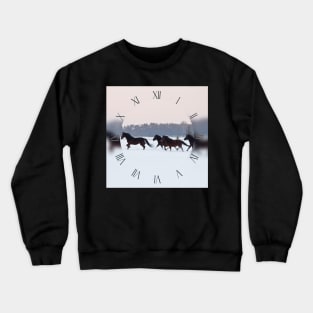 Four horses galloping on snowy paddock Crewneck Sweatshirt